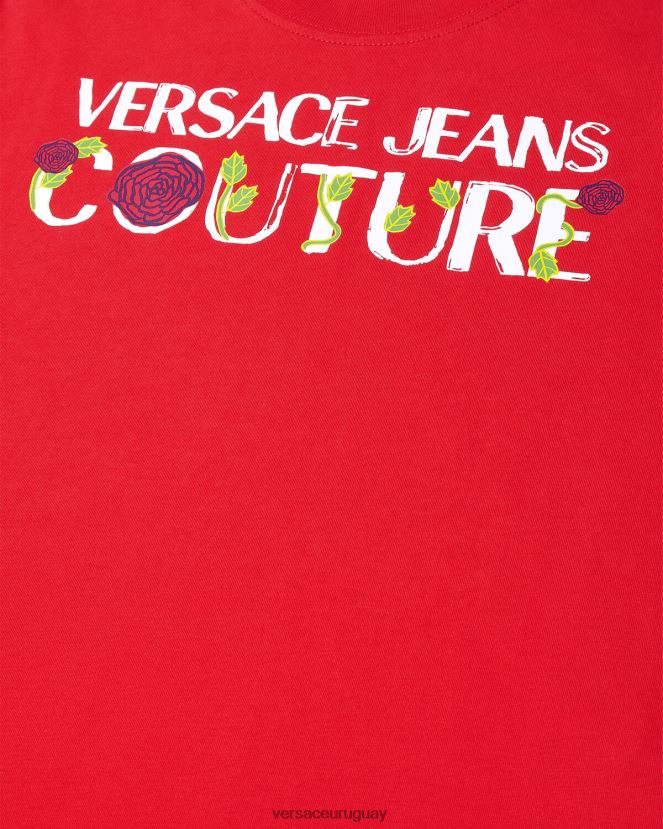 Versace camiseta con logo de rosas mujer naranja ropa H88R0H2168