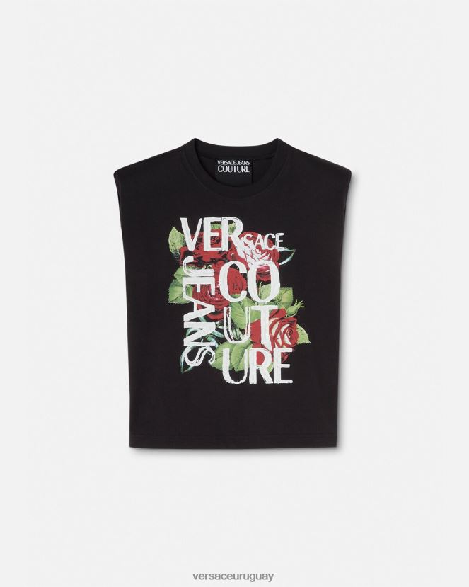 Versace camiseta con logo de rosas mujer negro ropa H88R0H2174
