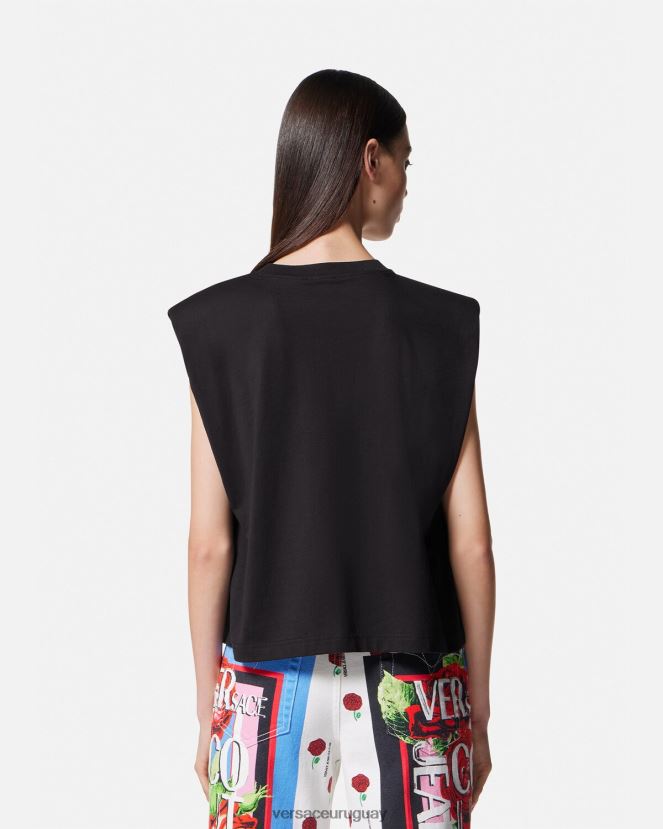 Versace camiseta con logo de rosas mujer negro ropa H88R0H2174