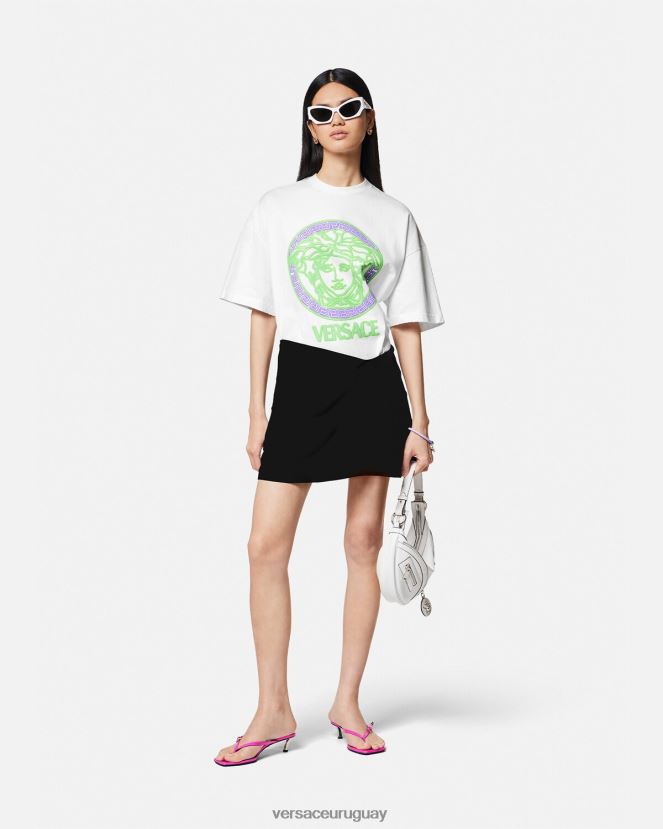 Versace camiseta con logo desgastado de Medusa mujer blanco ropa H88R0H135