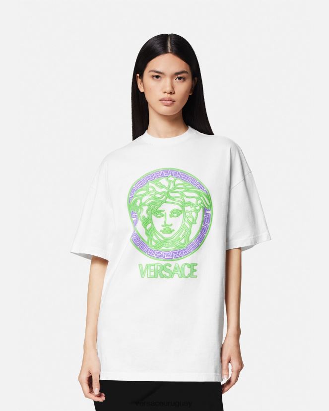Versace camiseta con logo desgastado de Medusa mujer blanco ropa H88R0H135