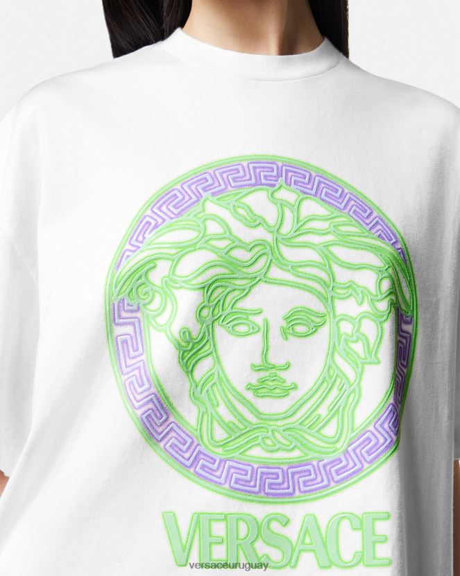 Versace camiseta con logo desgastado de Medusa mujer blanco ropa H88R0H135
