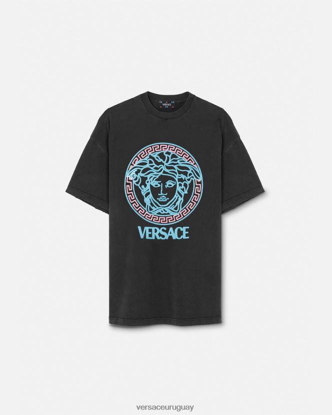 Versace camiseta con logo desgastado de Medusa mujer negro ropa H88R0H134