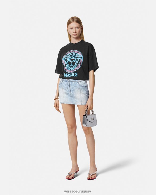 Versace camiseta con logo desgastado de Medusa mujer negro ropa H88R0H134