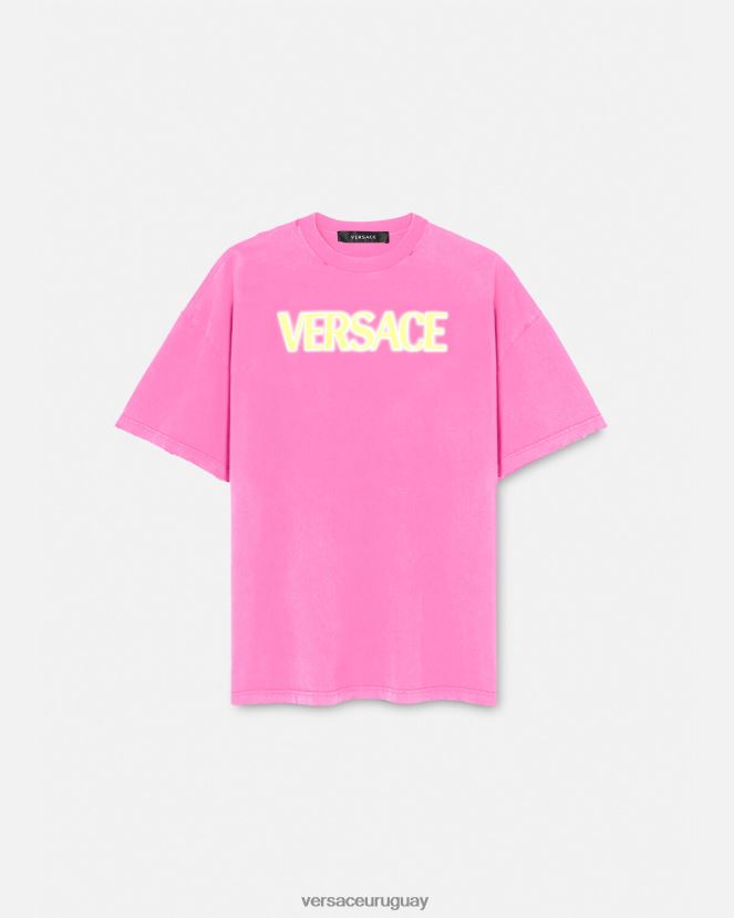 Versace camiseta con logo desgastado mujer rosa ropa H88R0H152