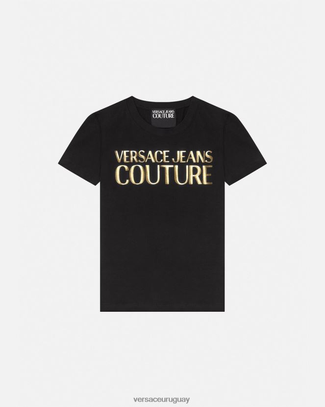 Versace camiseta con logo mujer oro negro ropa H88R0H2233