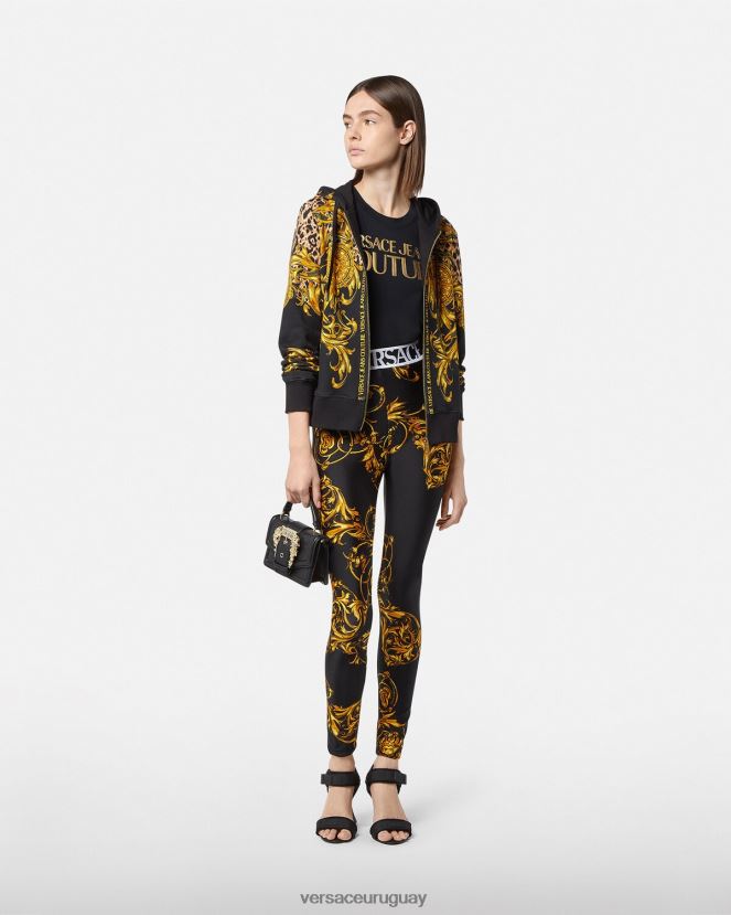 Versace camiseta con logo mujer oro negro ropa H88R0H2233