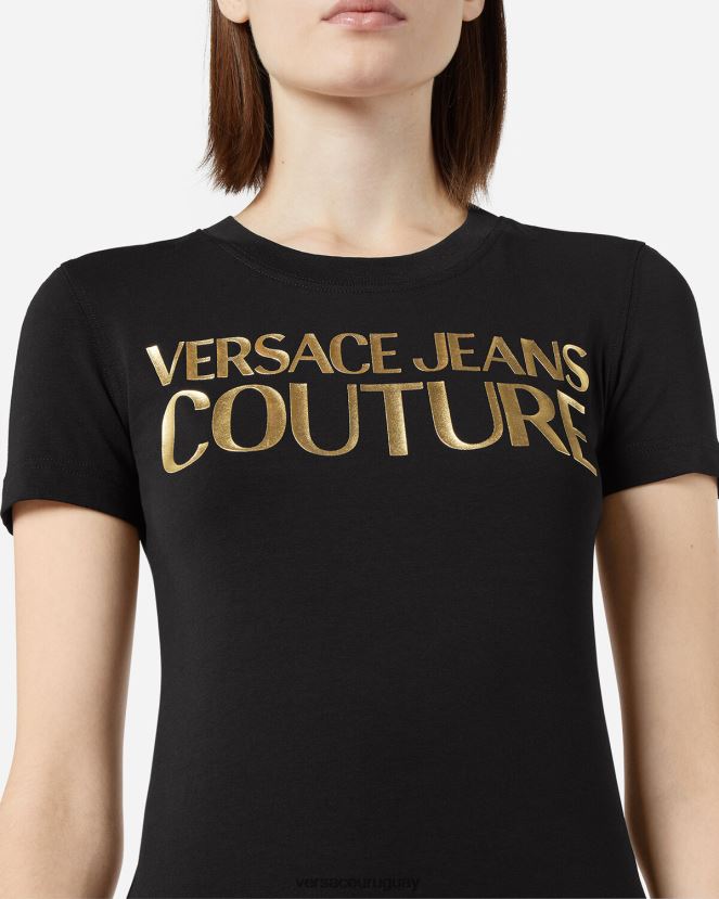 Versace camiseta con logo mujer oro negro ropa H88R0H2233