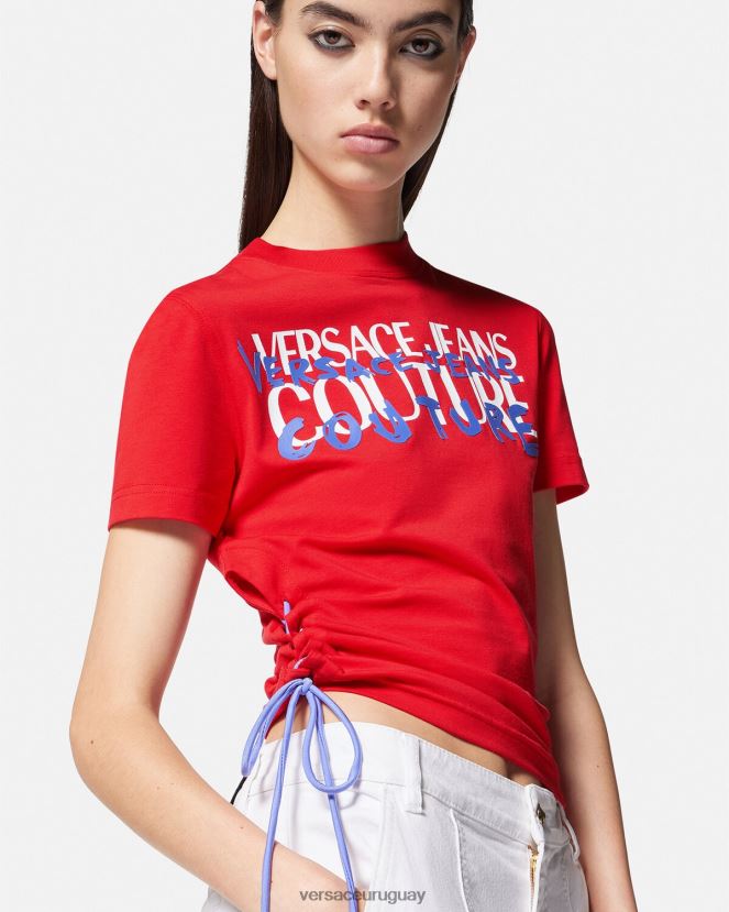 Versace camiseta con logo y cordones mujer naranja ropa H88R0H2172