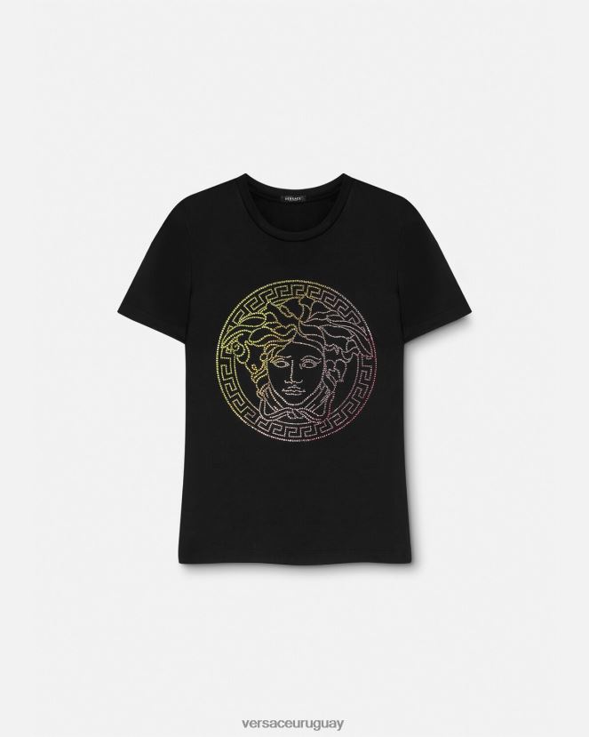 Versace camiseta con medusa de cristal mujer negro ropa H88R0H141