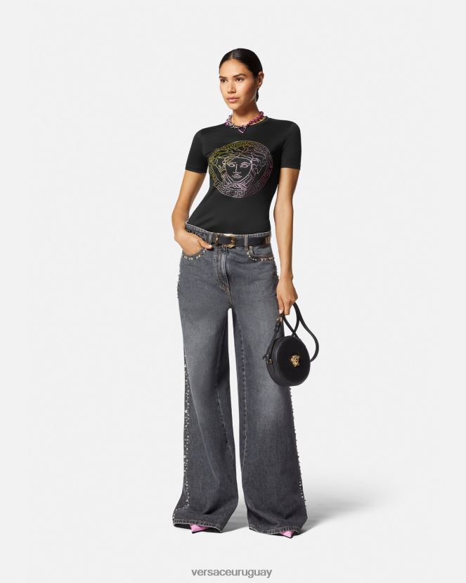 Versace camiseta con medusa de cristal mujer negro ropa H88R0H141