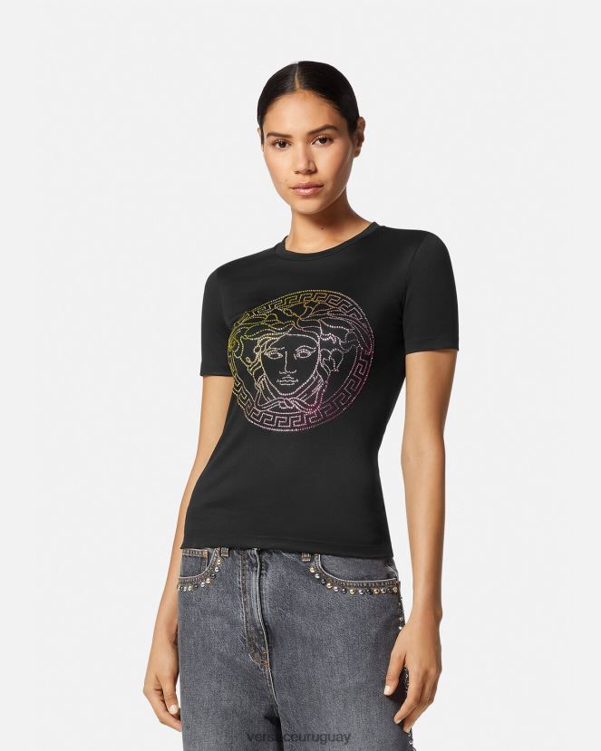 Versace camiseta con medusa de cristal mujer negro ropa H88R0H141