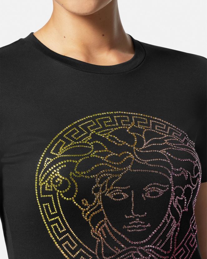 Versace camiseta con medusa de cristal mujer negro ropa H88R0H141
