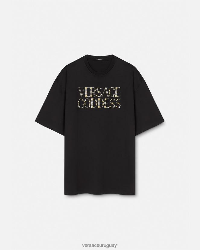Versace camiseta con tachuelas de diosa mujer negro ropa H88R0H156