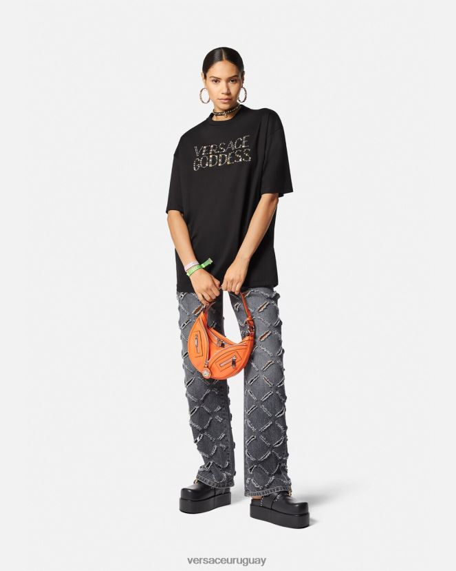Versace camiseta con tachuelas de diosa mujer negro ropa H88R0H156