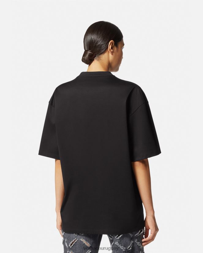 Versace camiseta con tachuelas de diosa mujer negro ropa H88R0H156