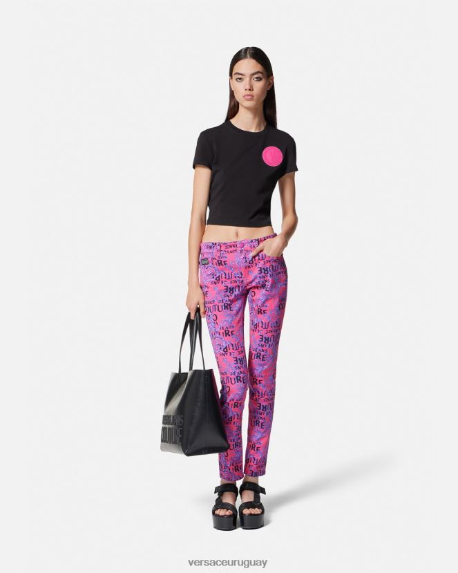 Versace camiseta corta con emblema en V mujer negro ropa H88R0H2230