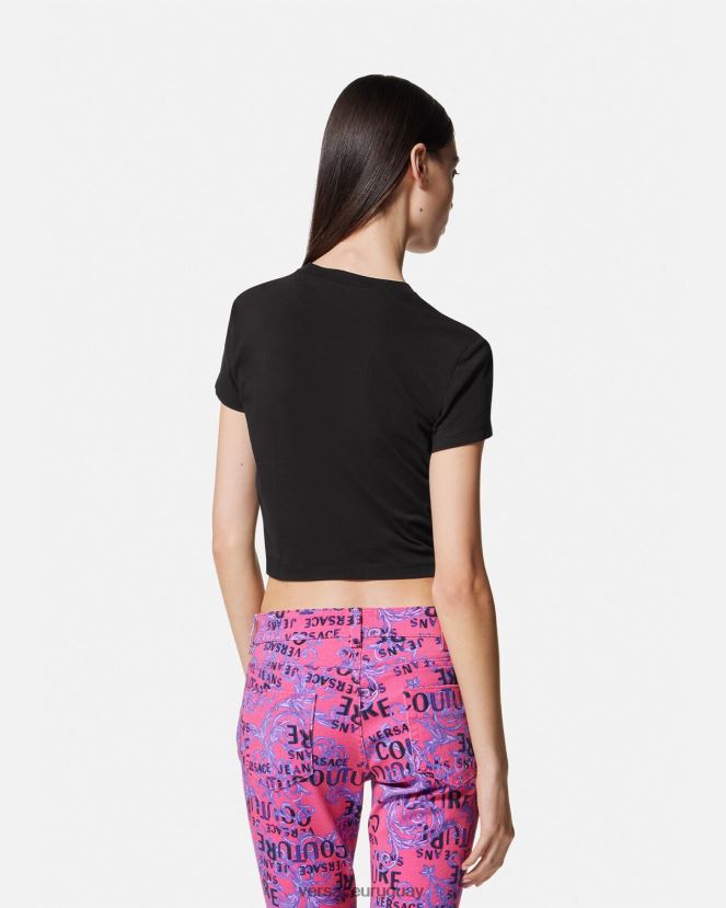 Versace camiseta corta con emblema en V mujer negro ropa H88R0H2230