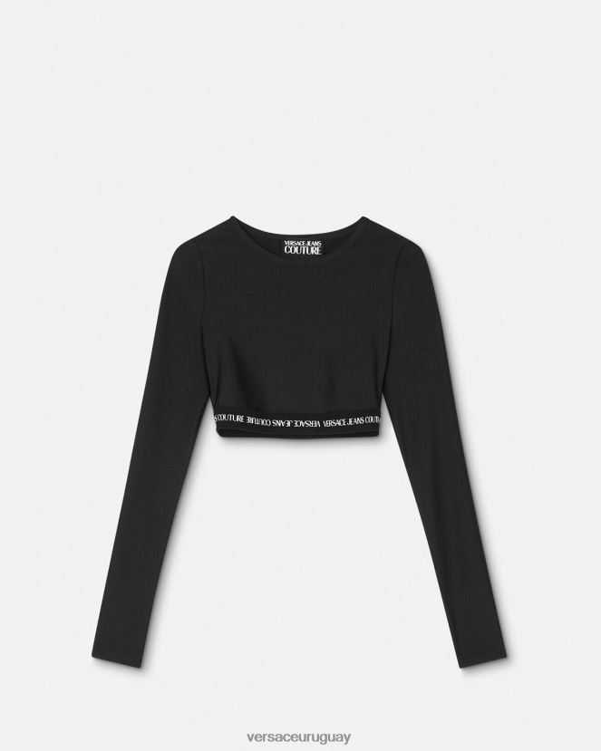 Versace camiseta corta con logo mujer negro ropa H88R0H2153