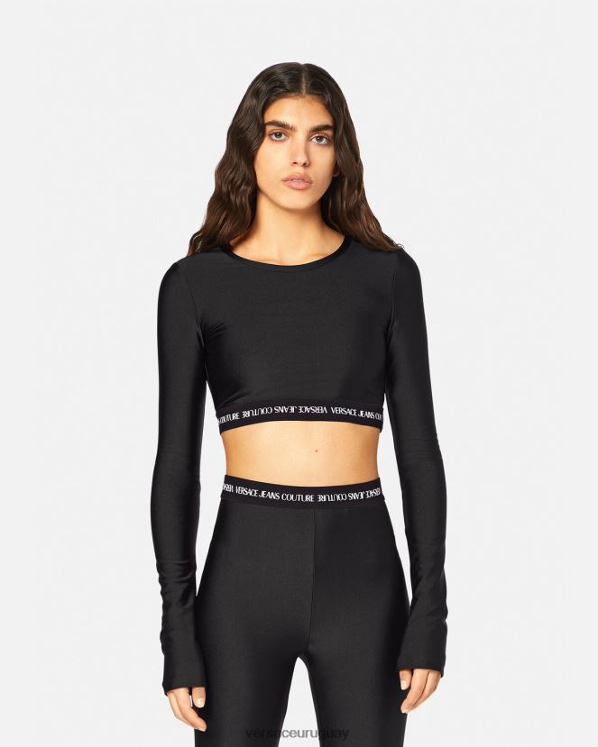 Versace camiseta corta con logo mujer negro ropa H88R0H2153