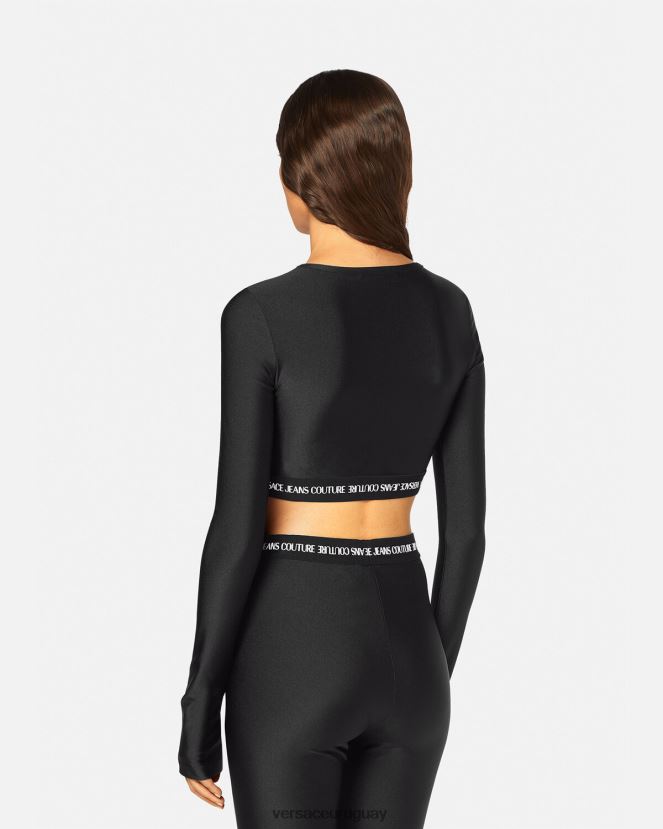 Versace camiseta corta con logo mujer negro ropa H88R0H2153