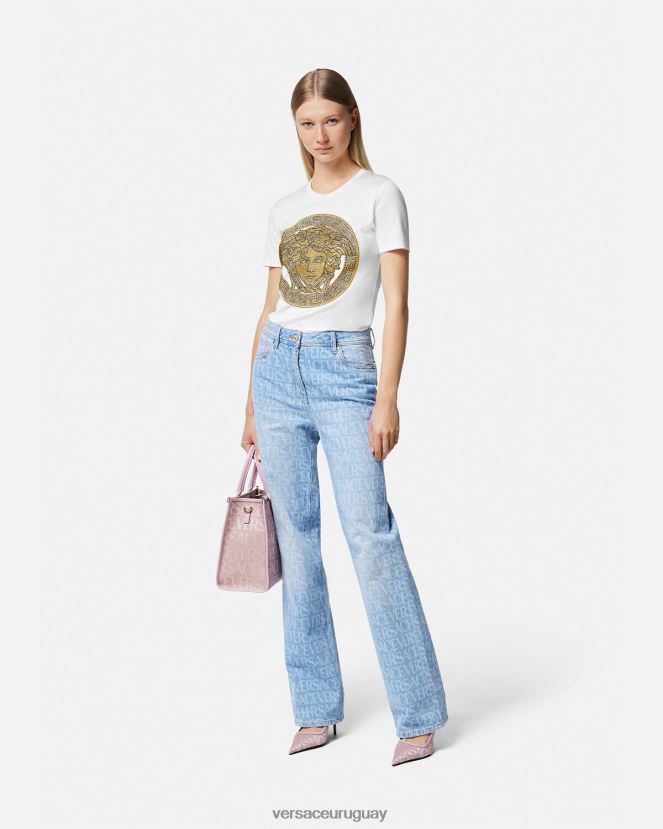 Versace camiseta cristal la medusa mujer Oro blanco ropa H88R0H133