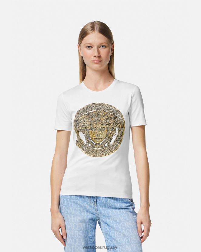Versace camiseta cristal la medusa mujer Oro blanco ropa H88R0H133