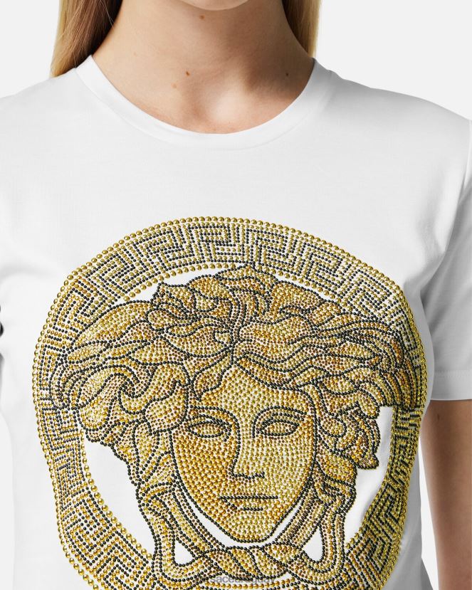 Versace camiseta cristal la medusa mujer Oro blanco ropa H88R0H133
