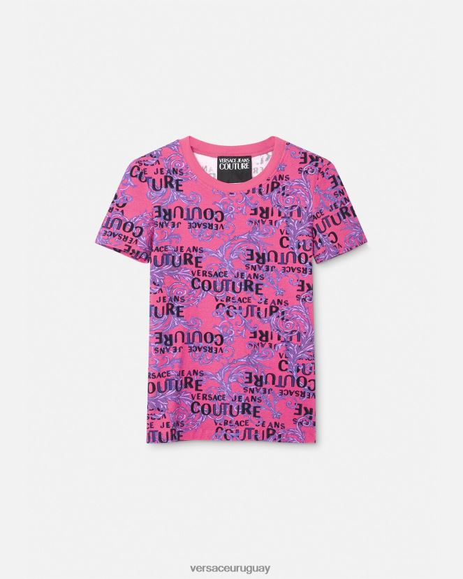 Versace camiseta de alta costura con logo mujer fucsia ropa H88R0H2221