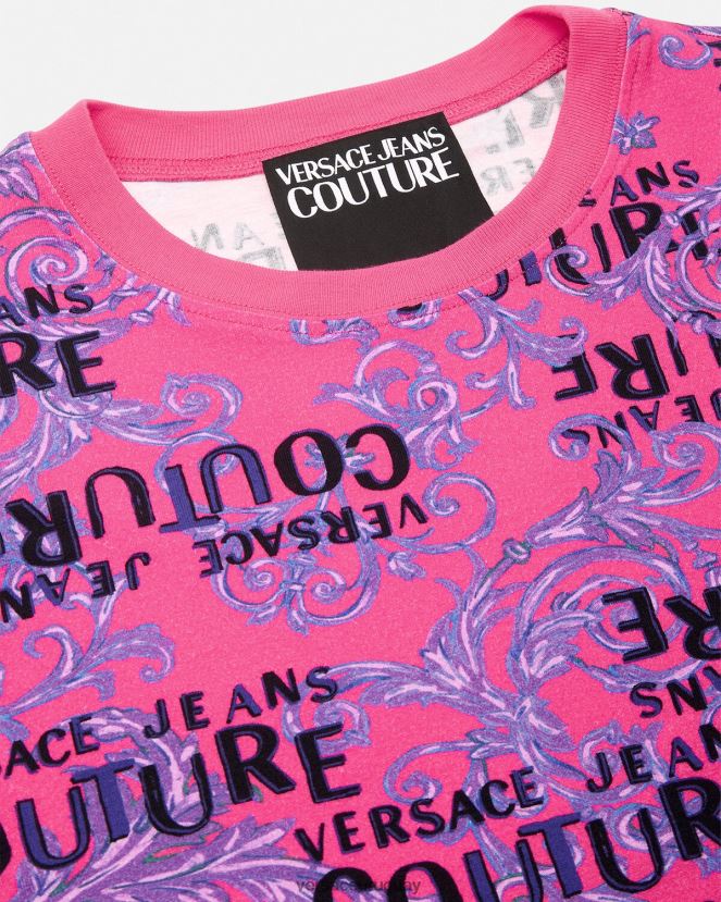 Versace camiseta de alta costura con logo mujer fucsia ropa H88R0H2221