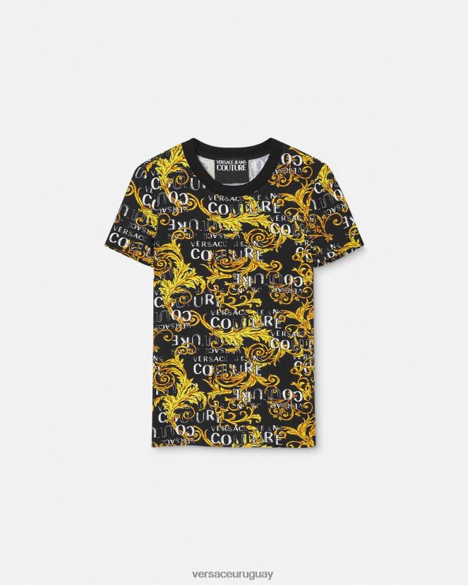 Versace camiseta de alta costura con logo mujer oro negro ropa H88R0H2222