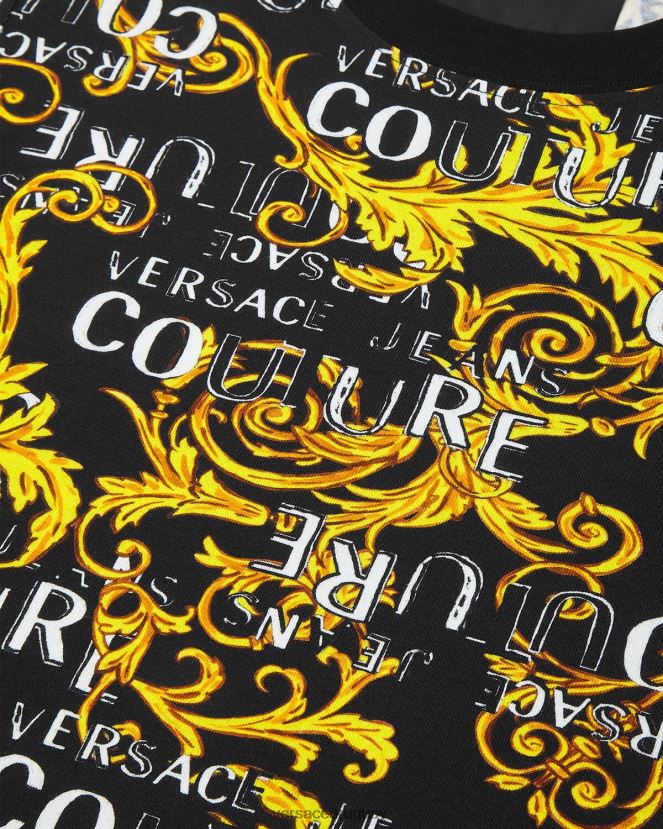 Versace camiseta de alta costura con logo mujer oro negro ropa H88R0H2222