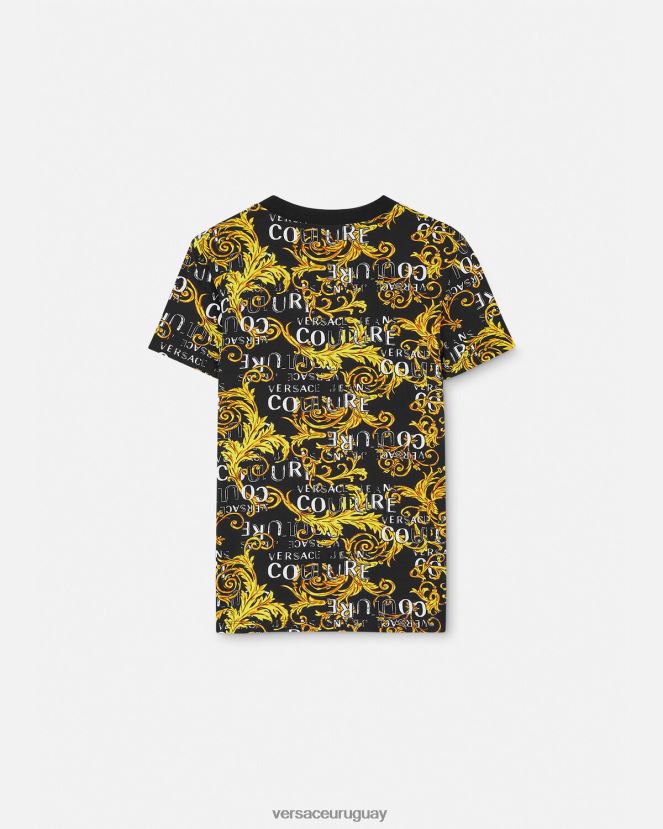 Versace camiseta de alta costura con logo mujer oro negro ropa H88R0H2222