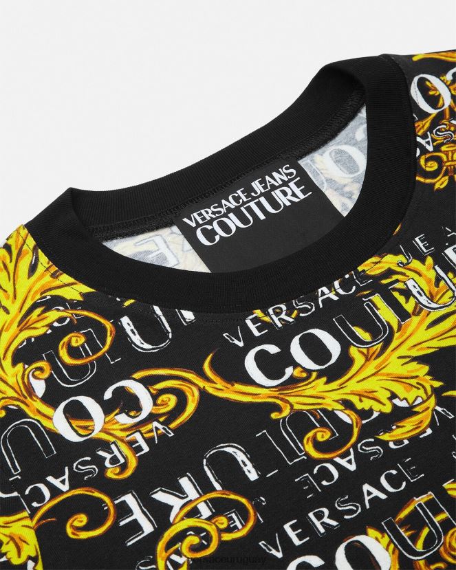 Versace camiseta de alta costura con logo mujer oro negro ropa H88R0H2222