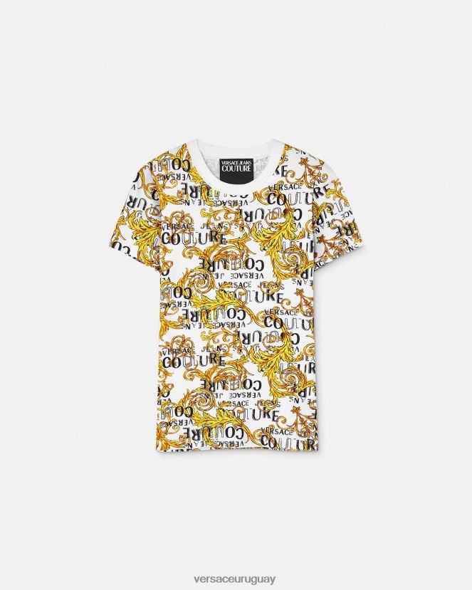 Versace camiseta de alta costura con logo mujer oro y blanco ropa H88R0H2223