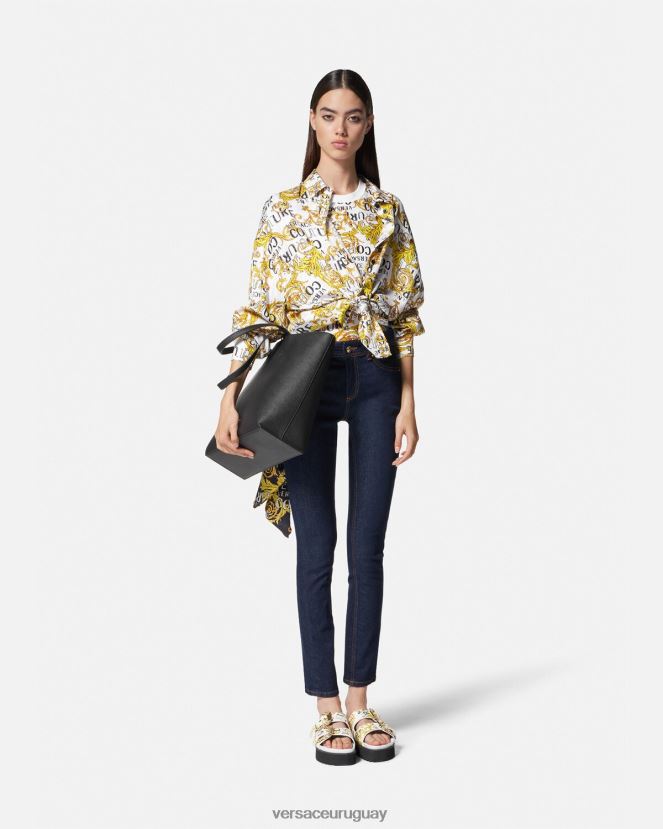 Versace camiseta de alta costura con logo mujer oro y blanco ropa H88R0H2223