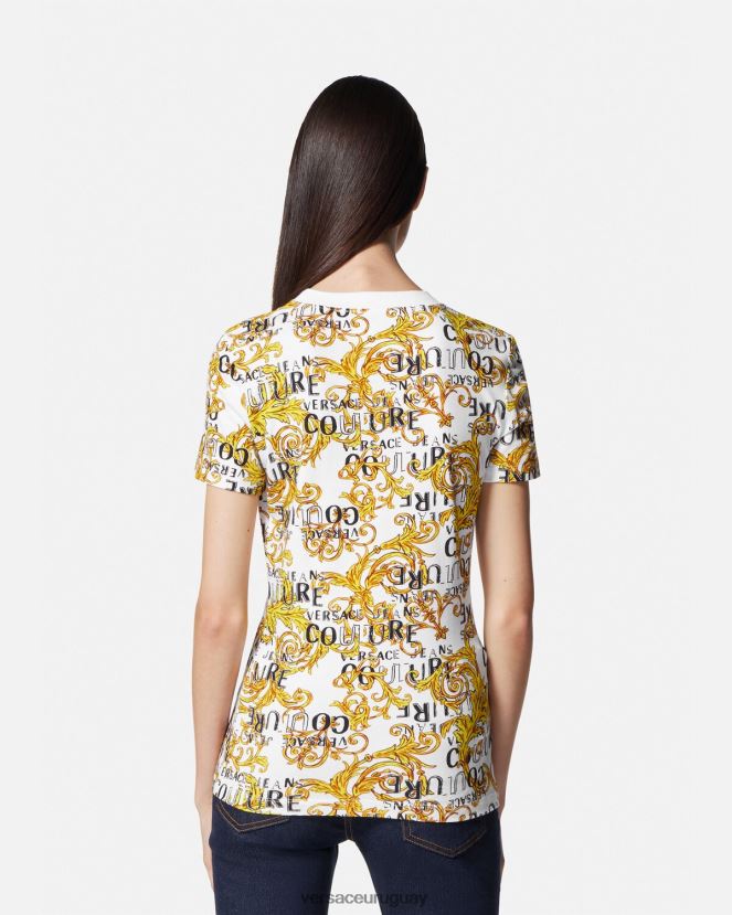 Versace camiseta de alta costura con logo mujer oro y blanco ropa H88R0H2223