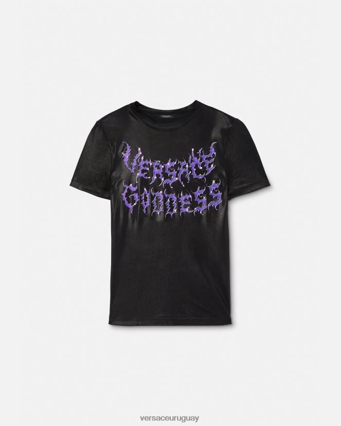 Versace camiseta de diosa mujer negro ropa H88R0H149