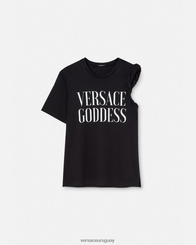 Versace camiseta enrollada diosa mujer negro ropa H88R0H155