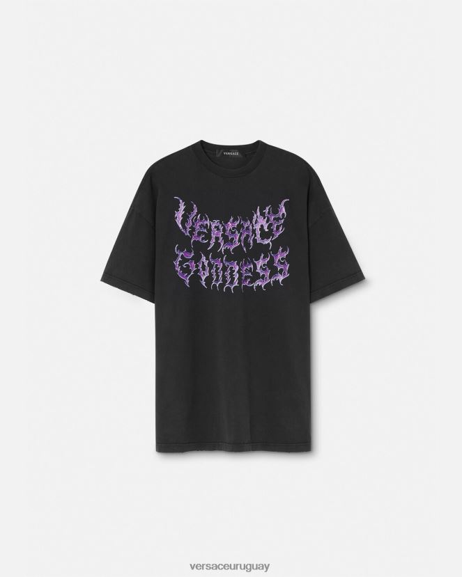 Versace camiseta extragrande de diosa mujer negro ropa H88R0H150
