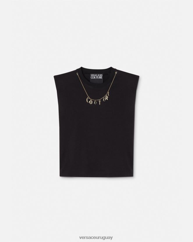 Versace camiseta sin mangas con dijes mujer negro ropa H88R0H2199