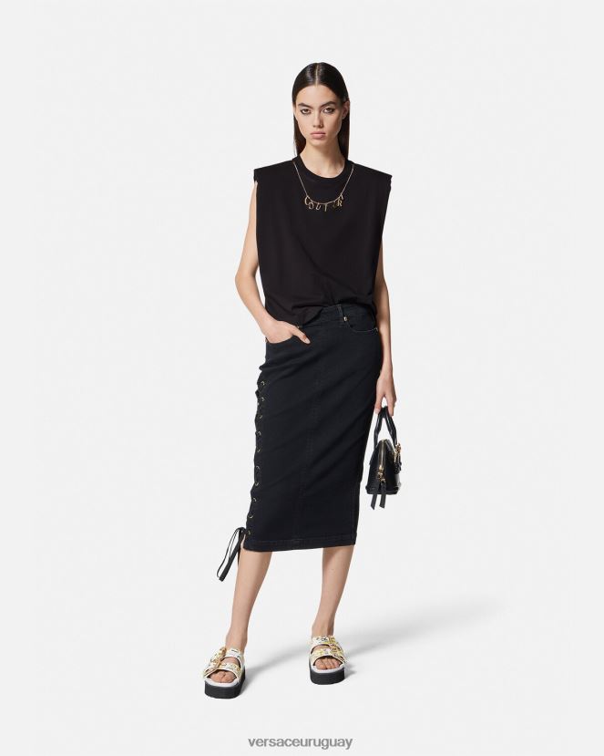 Versace camiseta sin mangas con dijes mujer negro ropa H88R0H2199