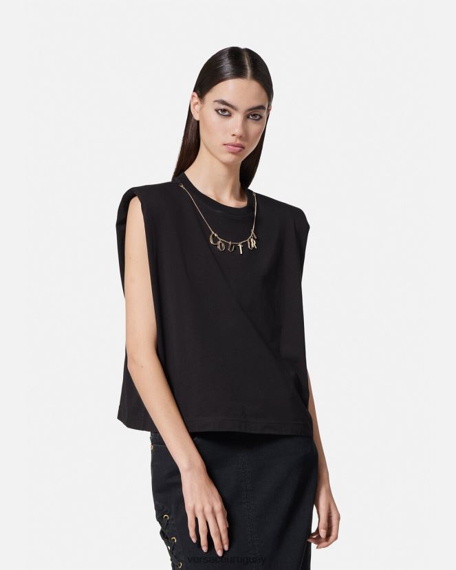 Versace camiseta sin mangas con dijes mujer negro ropa H88R0H2199