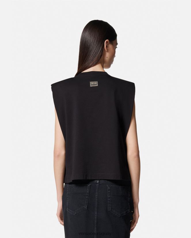 Versace camiseta sin mangas con dijes mujer negro ropa H88R0H2199