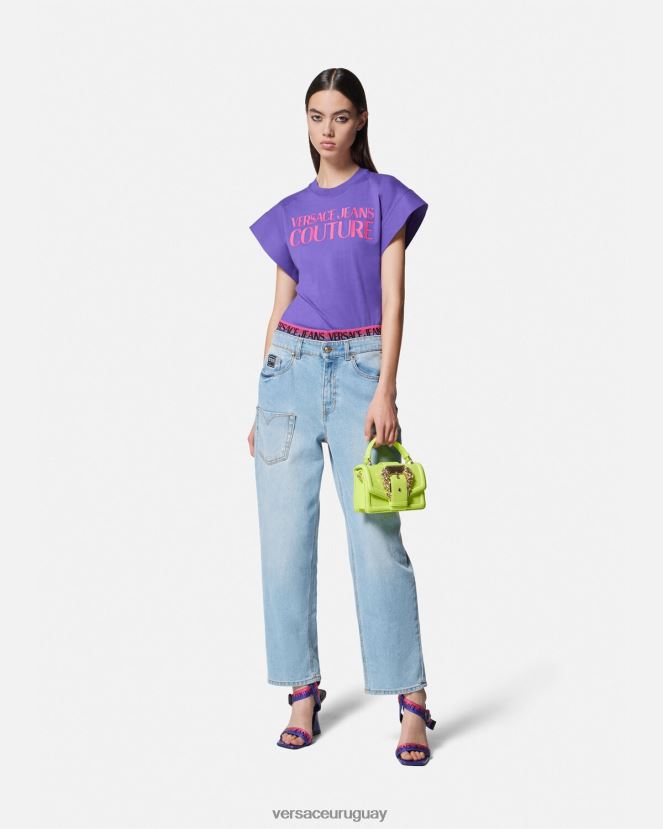 Versace camiseta tipo body con logo mujer Violeta ropa H88R0H2163