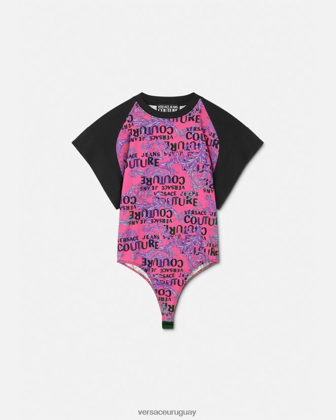 Versace camiseta tipo body de alta costura con logo mujer fucsia ropa H88R0H2209