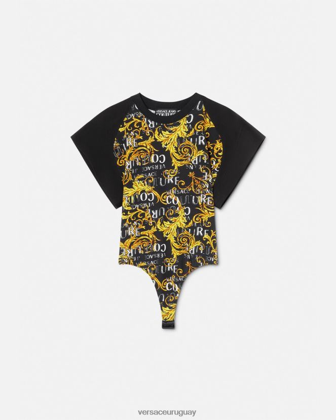 Versace camiseta tipo body de alta costura con logo mujer oro negro ropa H88R0H2208