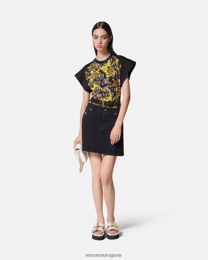Versace camiseta tipo body de alta costura con logo mujer oro negro ropa H88R0H2208