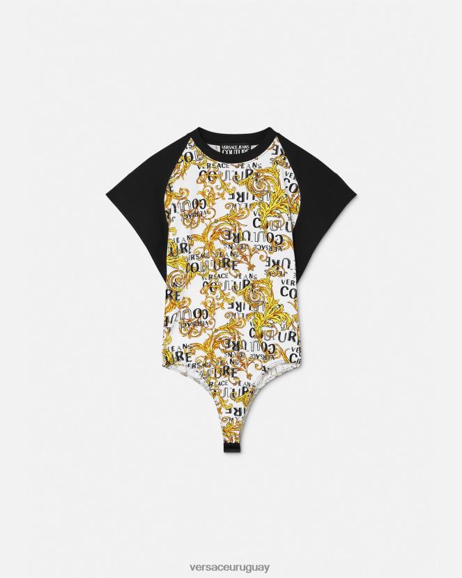 Versace camiseta tipo body de alta costura con logo mujer oro y blanco ropa H88R0H2207