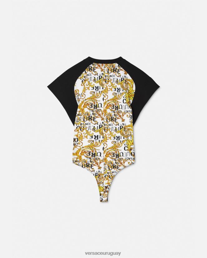 Versace camiseta tipo body de alta costura con logo mujer oro y blanco ropa H88R0H2207